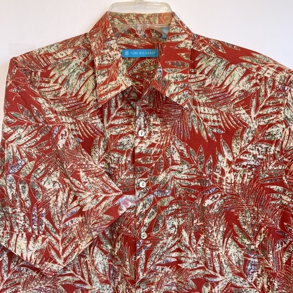 Tori Richard  Rust, Green and Cream Tropical Palms Button Down Shirt Men’s Large - Picture 2 of 9